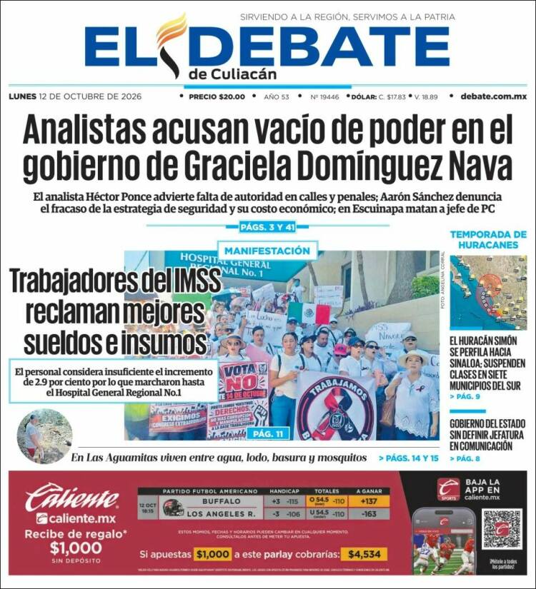 Portada de El Debate de Culiacán (M&eacute;xico)