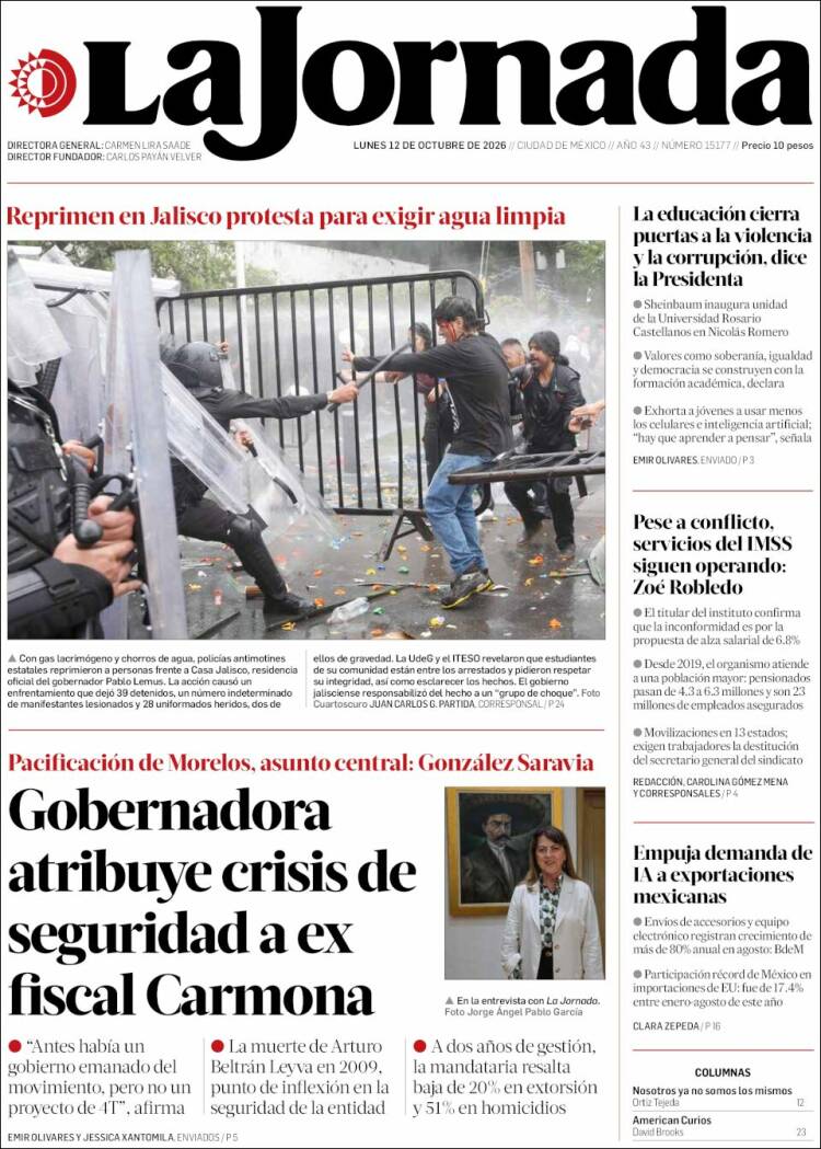 Portada de La Jornada (M&eacute;xico)