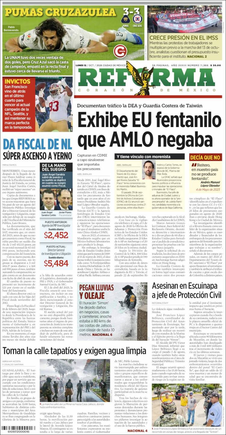 Portada de Reforma (M&eacute;xico)