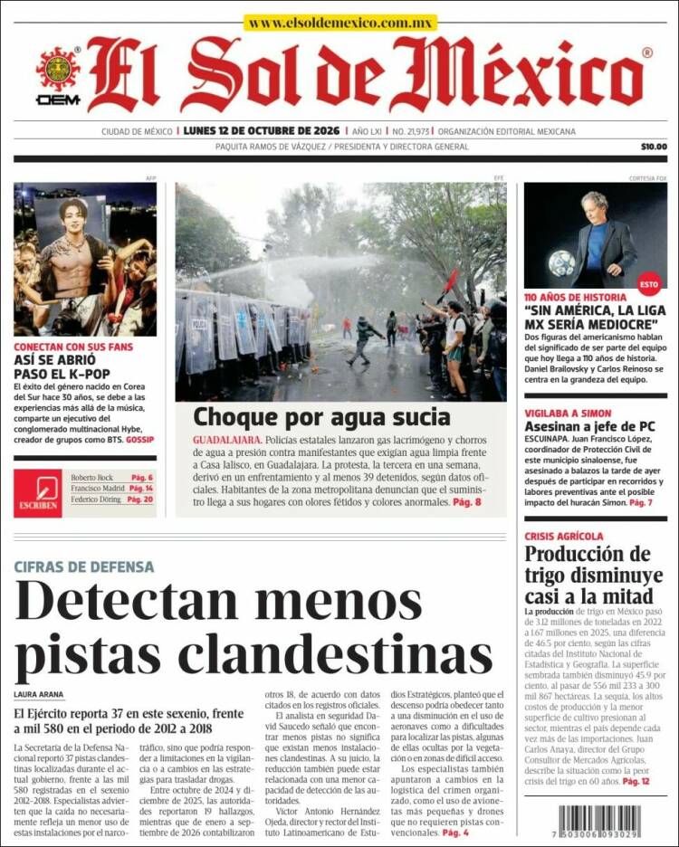 Portada de El Sol de México (M&eacute;xico)