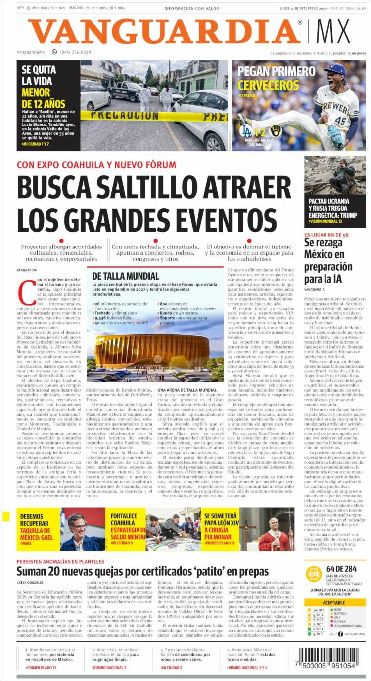Portada de Vanguardia (M&eacute;xico)