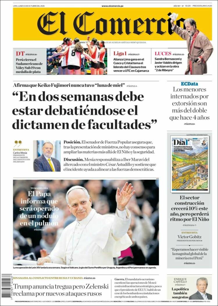 Portada de El Comercio (Per&uacute;)