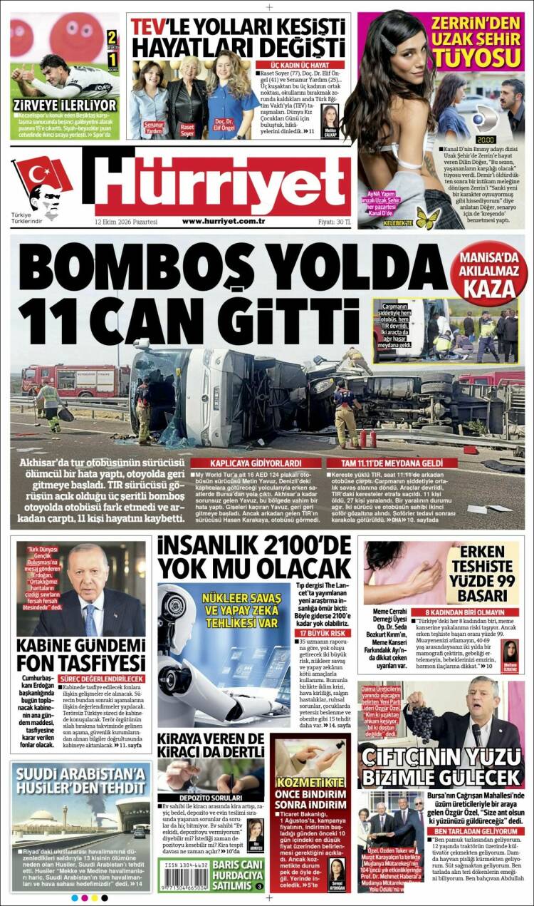 Portada de Hürriyet (Turqu&iacute;a)