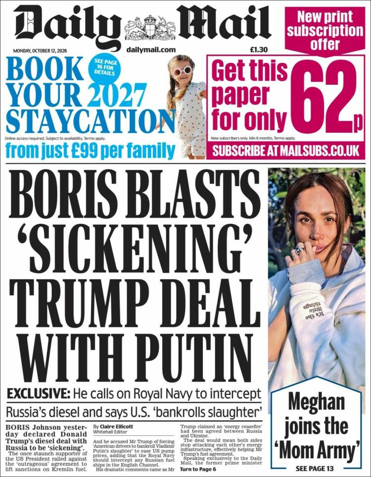Portada de Daily Mail (Reino Unido)
