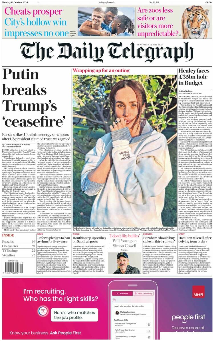 Portada de Daily Telegraph (Reino Unido)