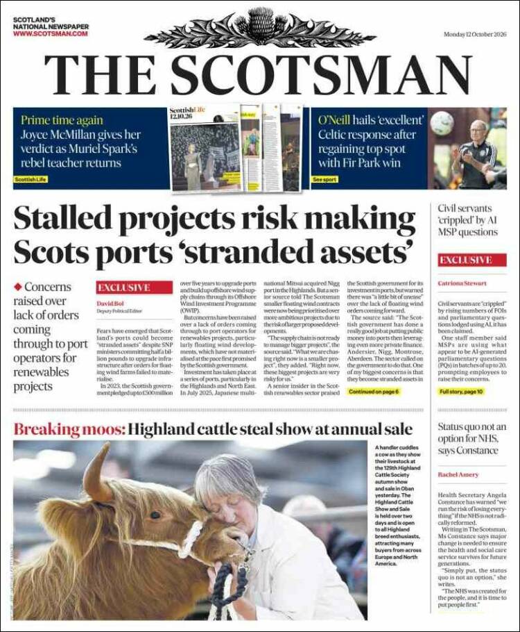 Portada de The Scotsman (Reino Unido)