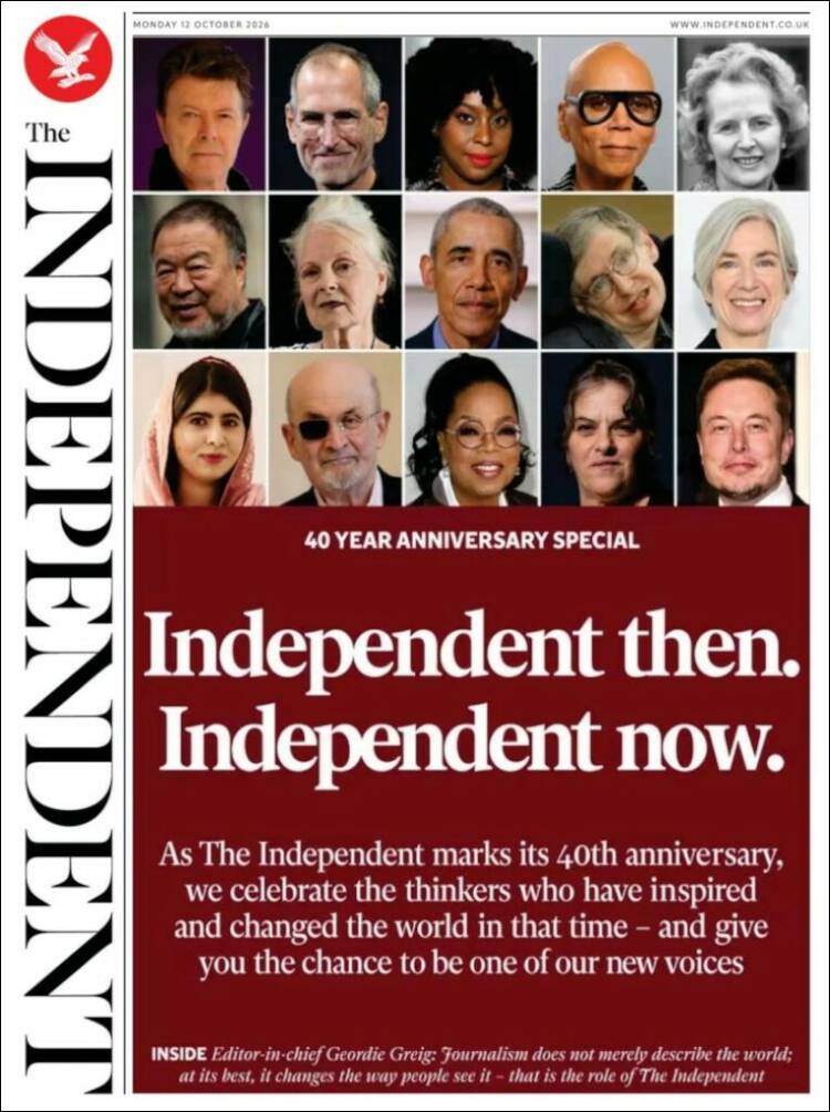 Portada de The Independent (Reino Unido)