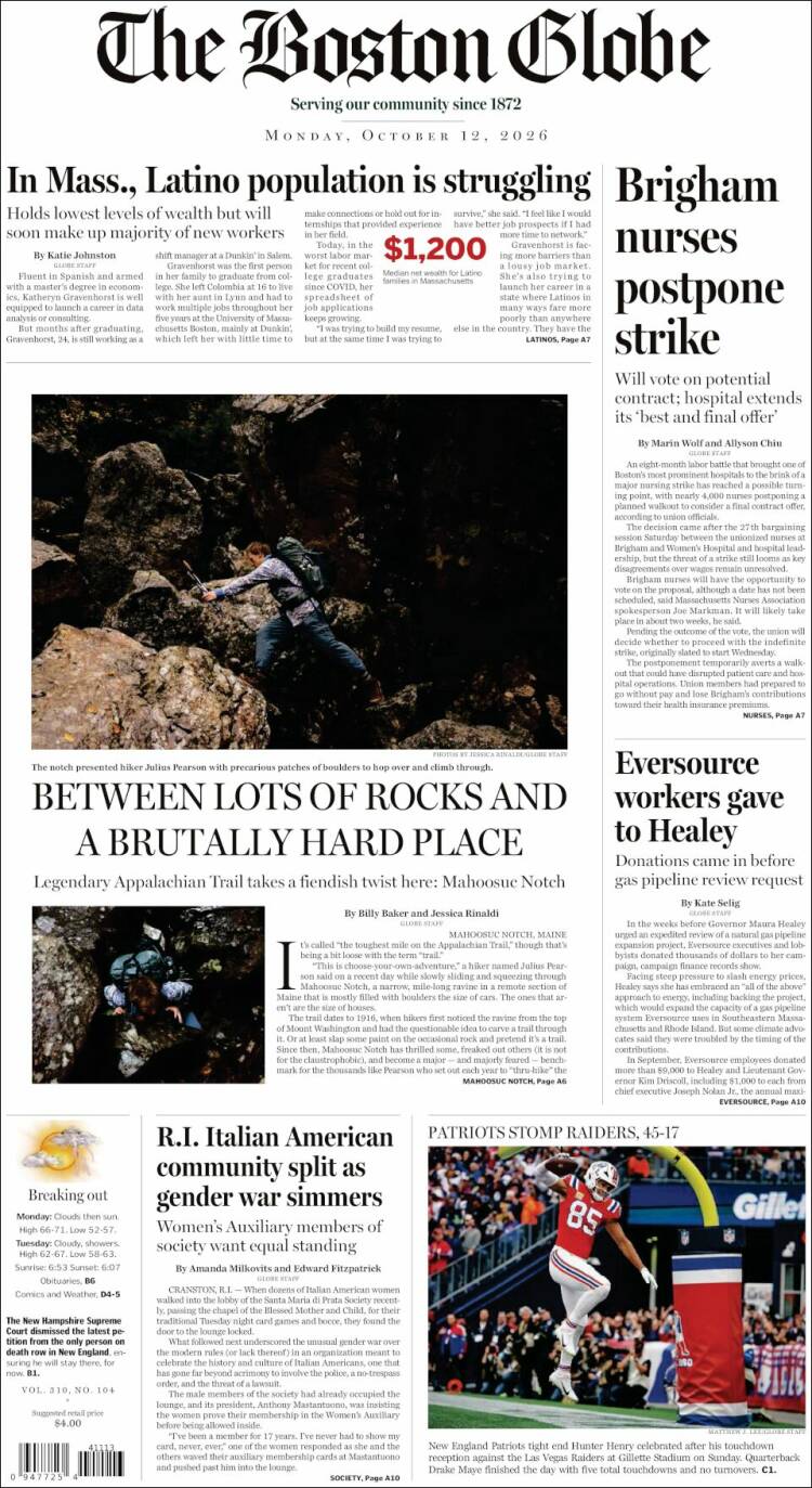 Portada de Boston Globe (USA)