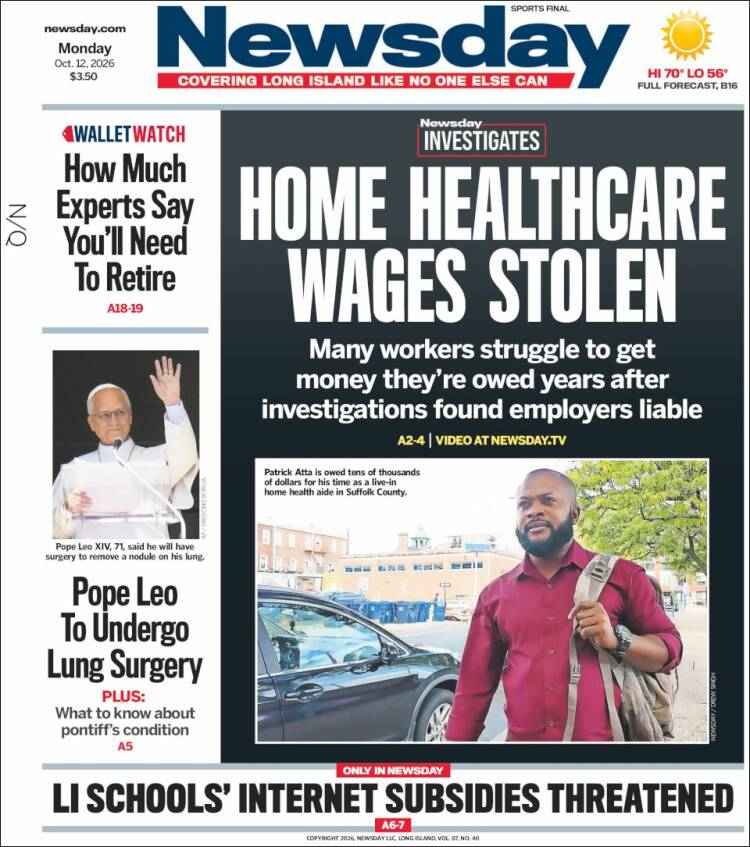 Portada de Newsday (USA)