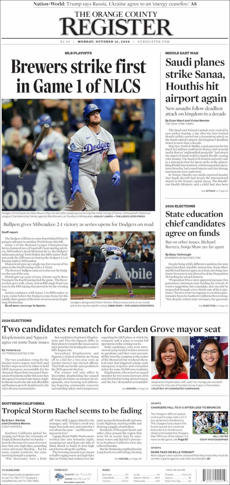 Portada de The Orange County Register (USA)