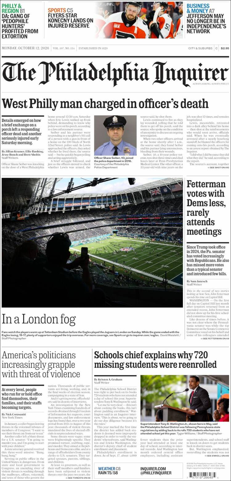 Portada de Philadelphia Inquirer (USA)