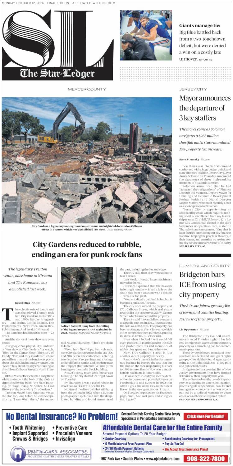 Portada de Star-Ledger (USA)