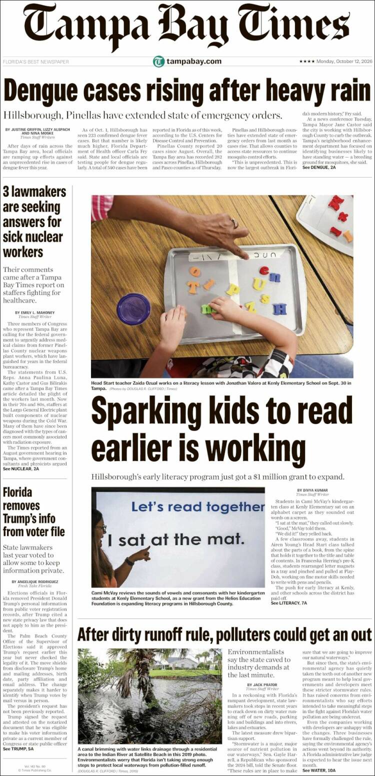 Portada de Tampa Bay Times (USA)