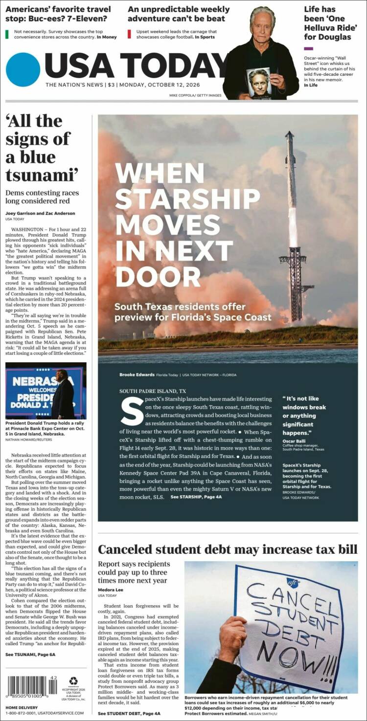 Portada de USA Today (USA)