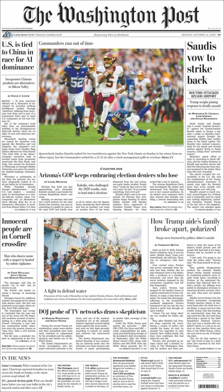 Portada de The Washington Post (USA)