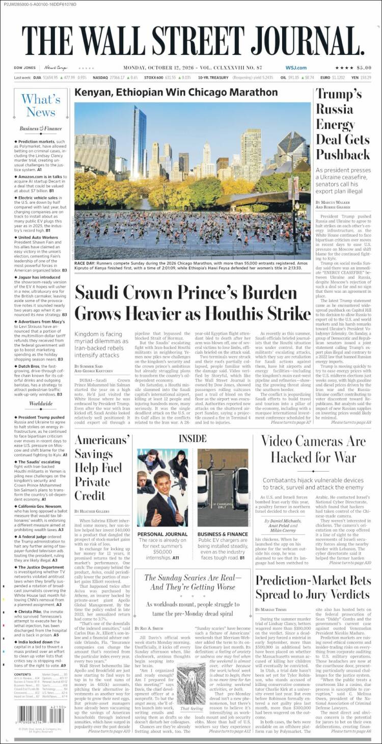 Portada de Wall Street Journal (USA)