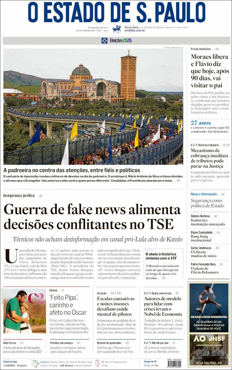 Portada de O Estado de São Paulo (Brasil)