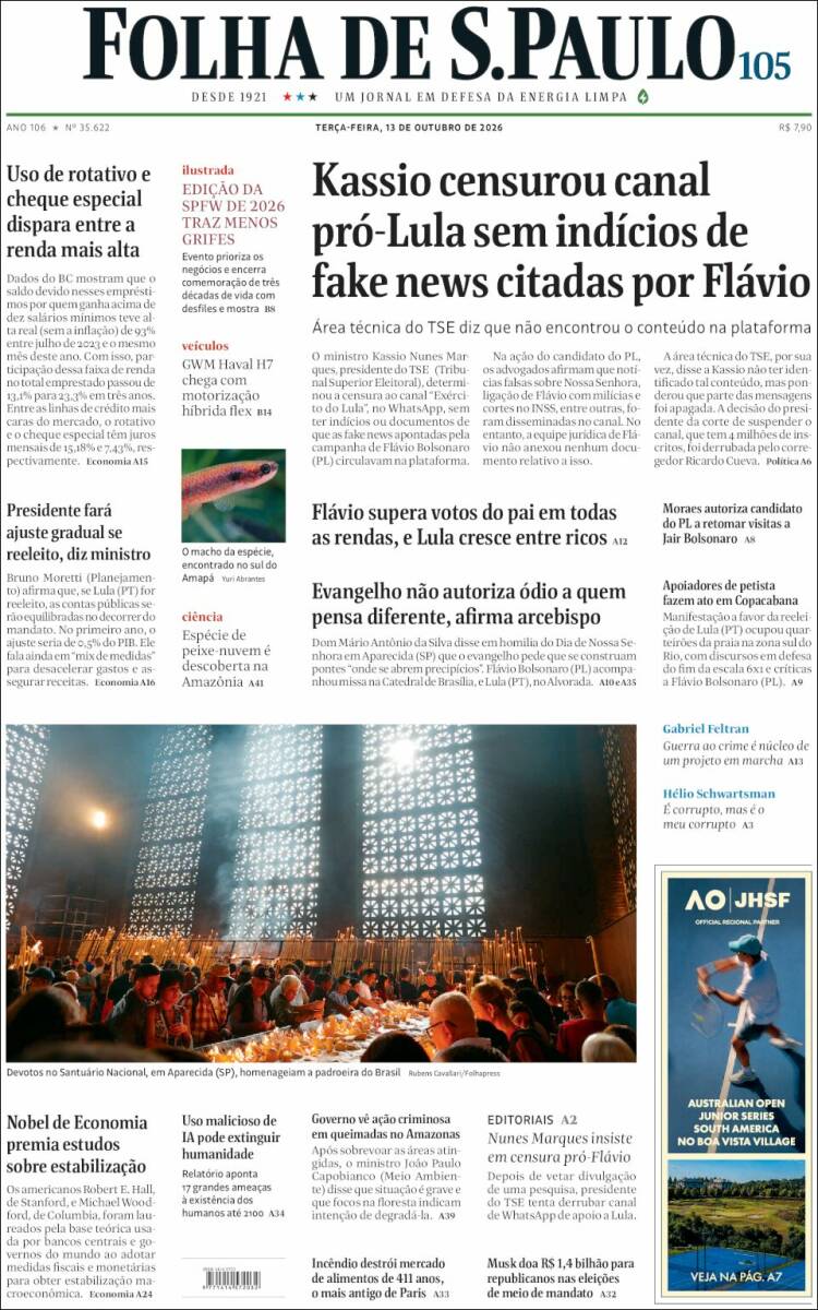 Portada de Folha de São Paulo (Brasil)