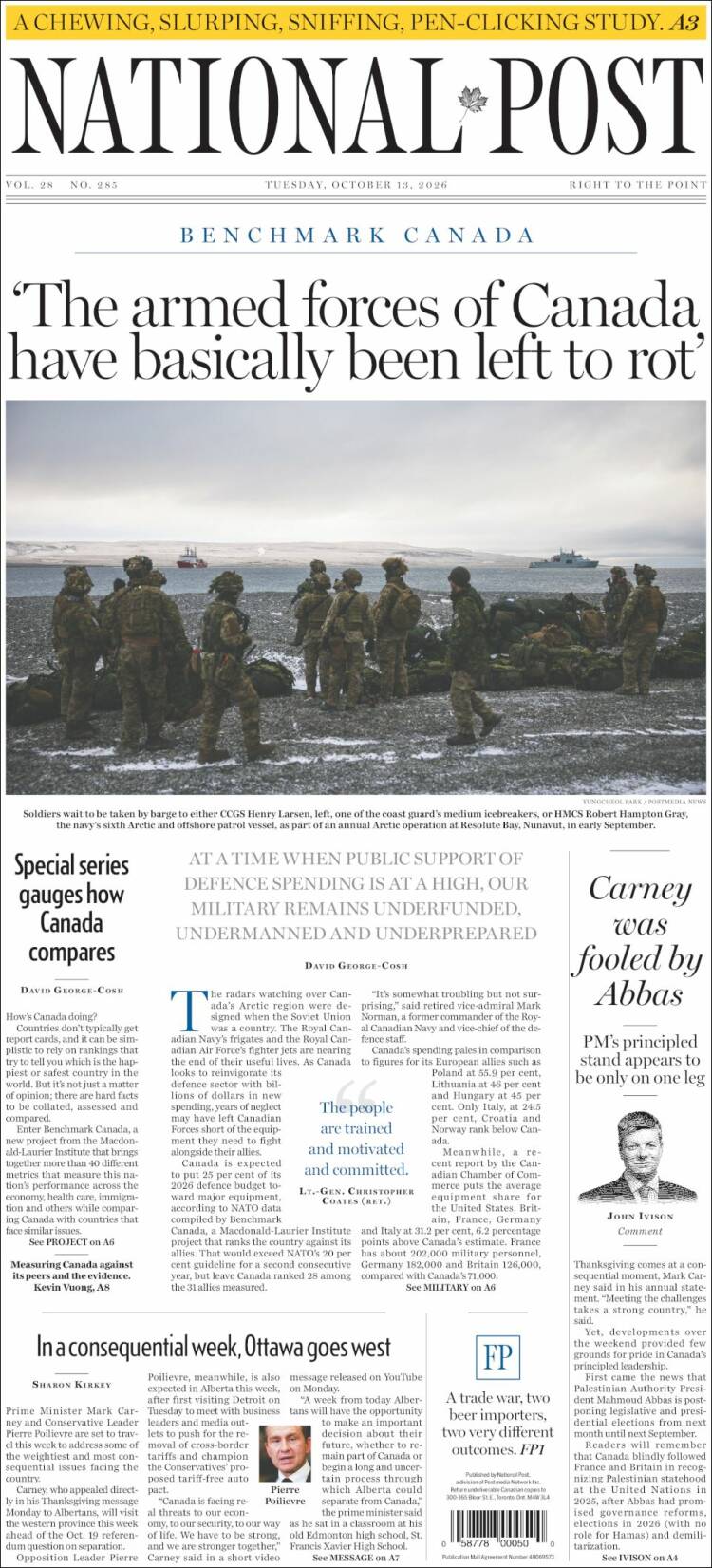 Portada de The National Post (Canad&aacute;)