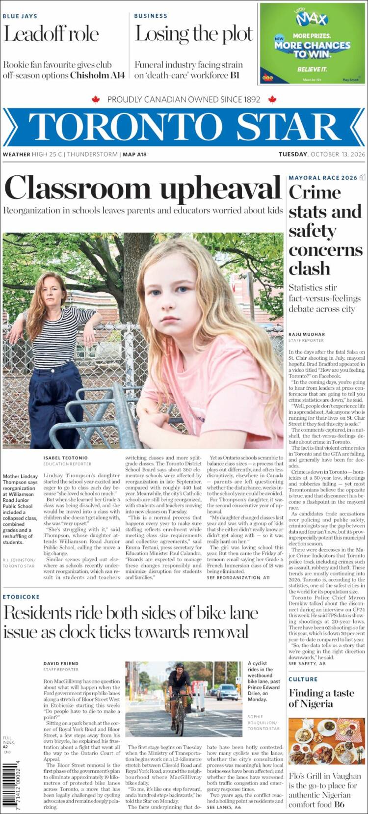 Portada de The Toronto Star (Canad&aacute;)