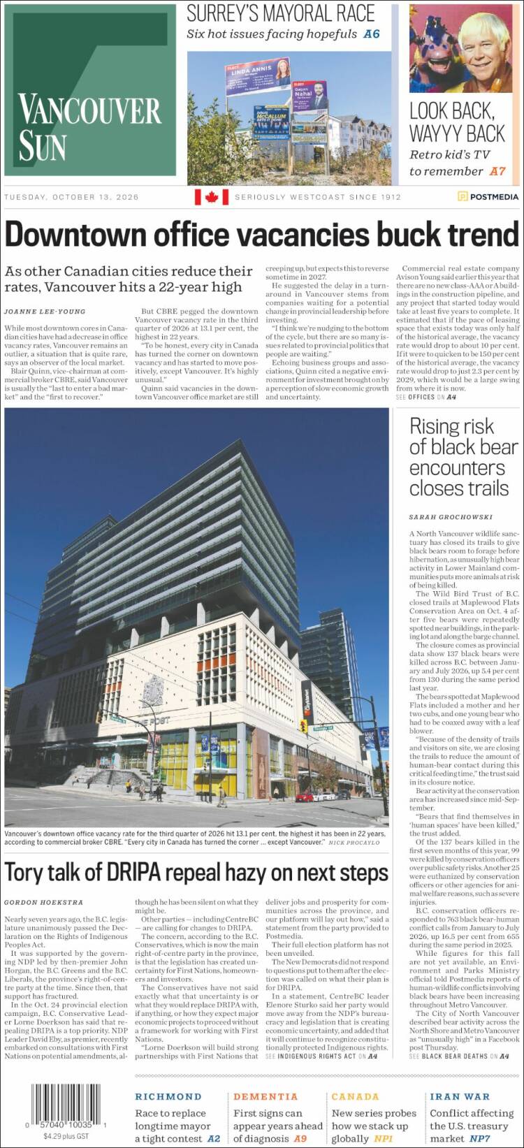 Portada de The Vancouver Sun (Canad&aacute;)