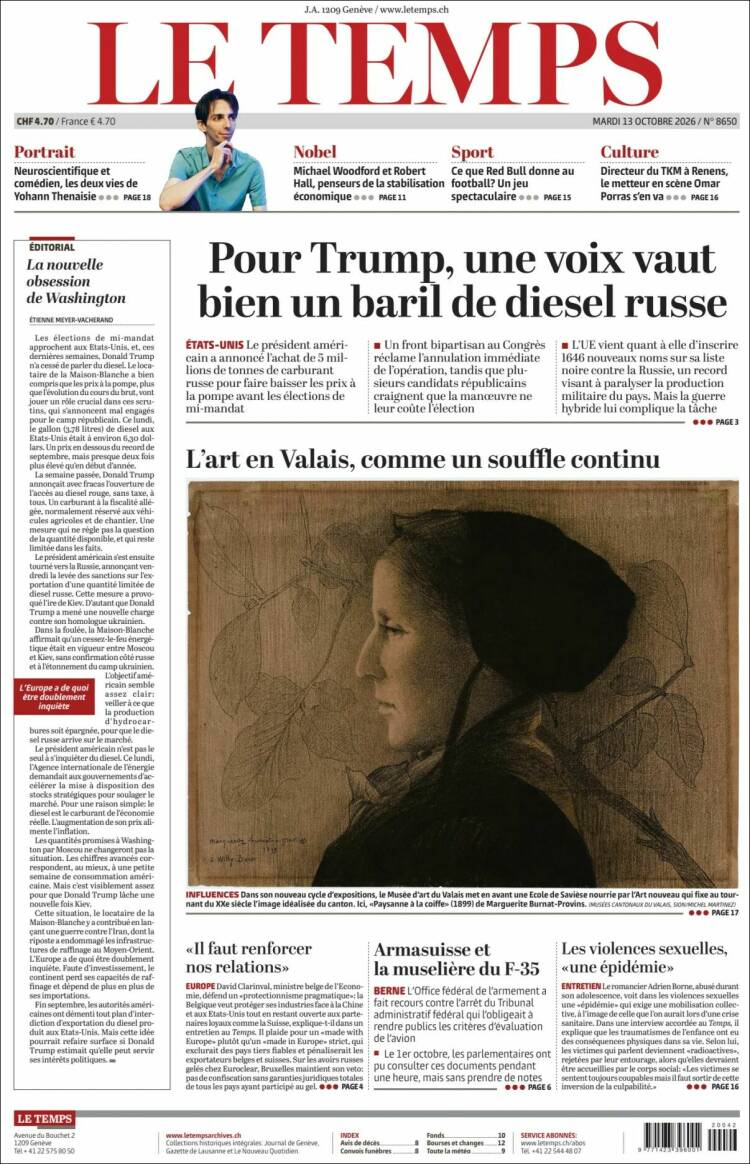 Portada de Le Matin (Suiza)