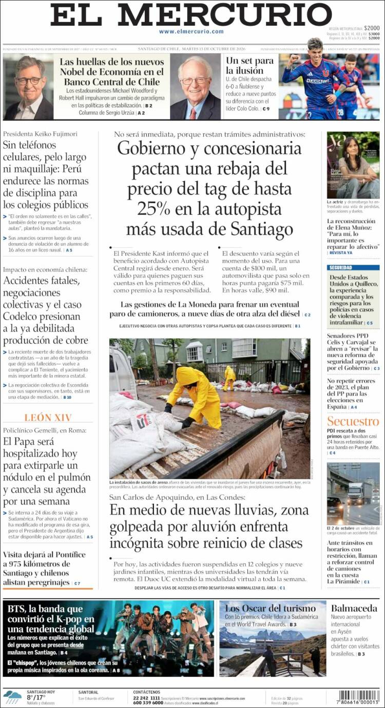 Portada de El Mercurio (Chile)