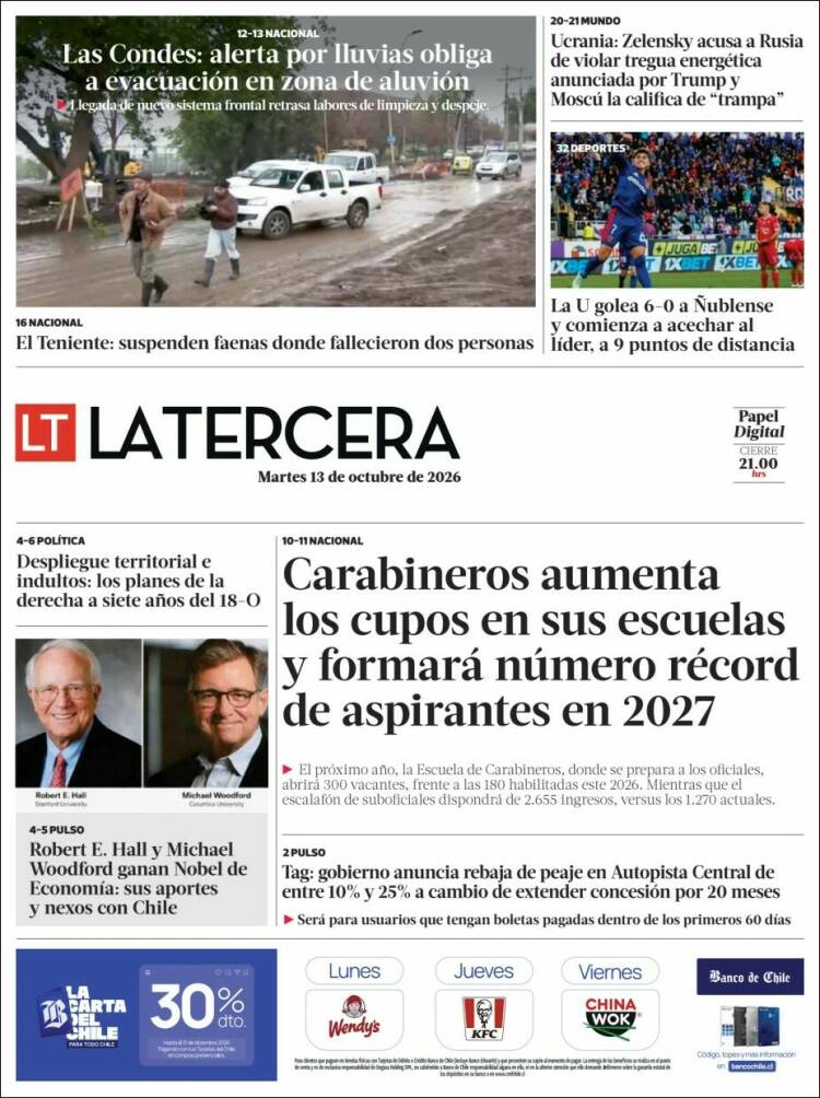Portada de La Tercera (Chile)