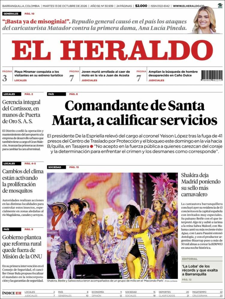 Portada de El Heraldo (Colombia)