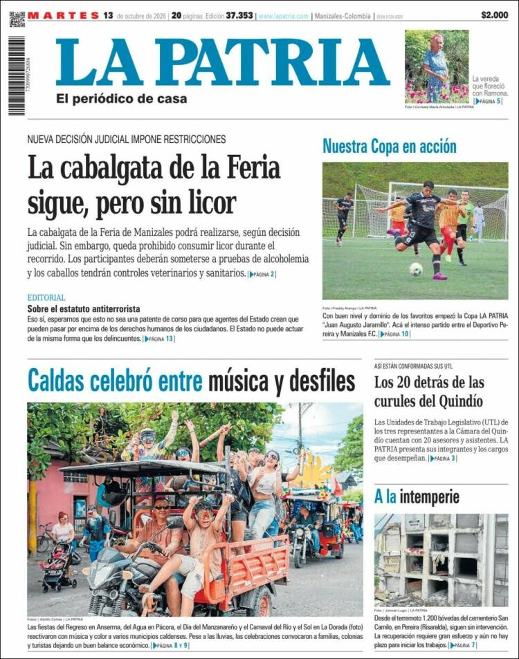 Portada de La Patria (Colombia)