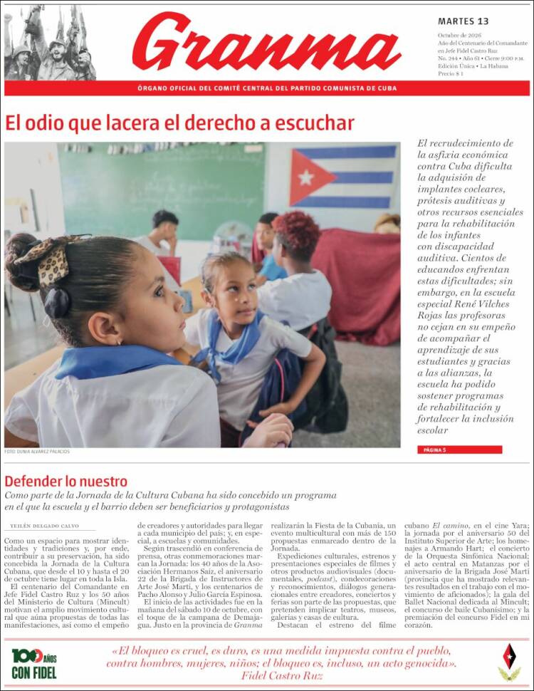 Portada de Granma (Cuba)