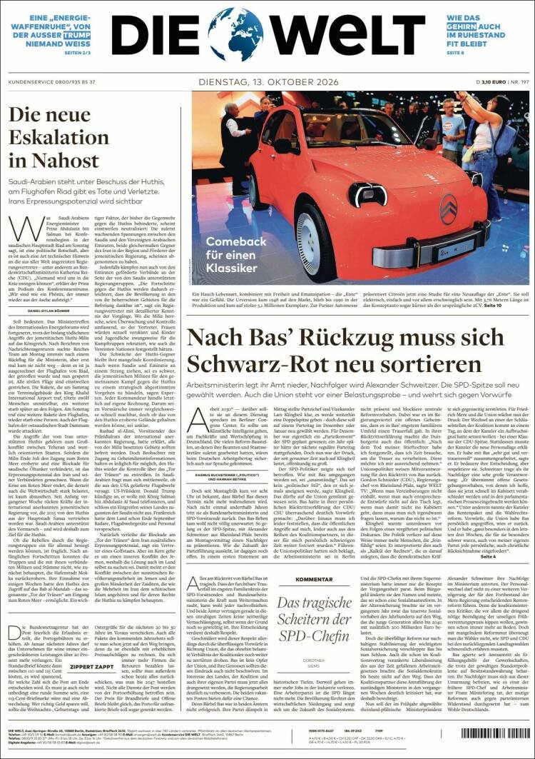 Portada de Die Welt (Alemania)