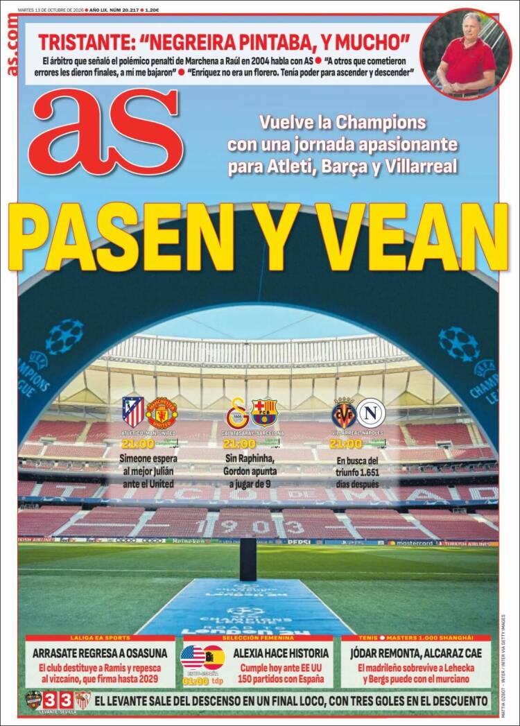 Portada del periódico AS del 13/10/2026