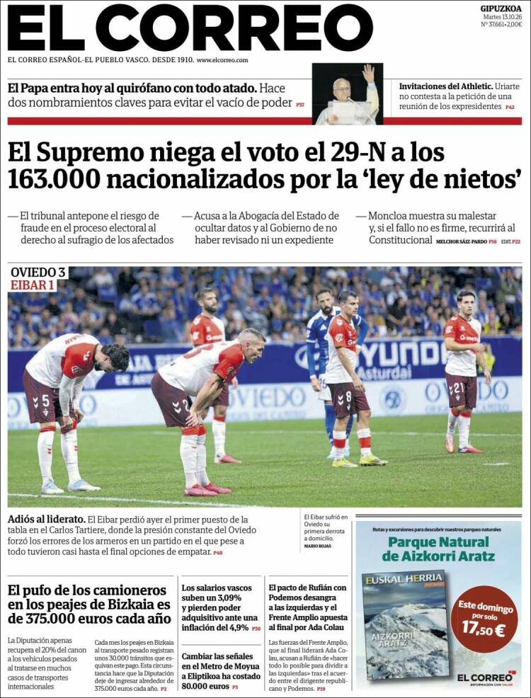 Portada de El Correo - Guipuzcoa (Espa&ntilde;a)