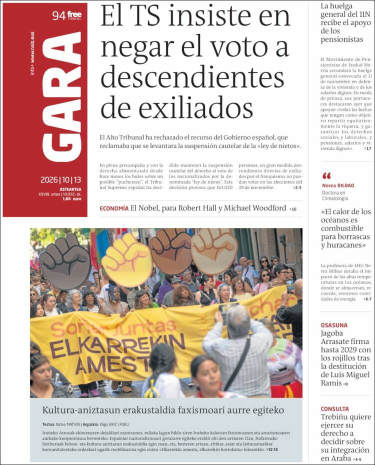 Portada de Gara (Spain)