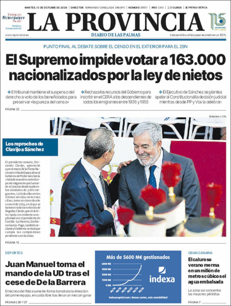 Portada de La Provincia (Espa&ntilde;a)