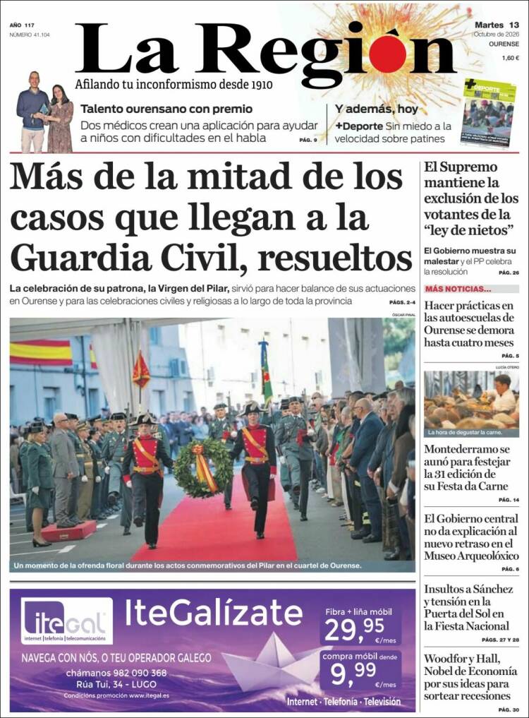 Portada de La Región de Ourense (Espa&ntilde;a)