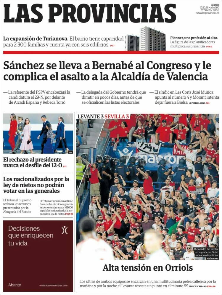Portada de Las Provincias (Espa&ntilde;a)
