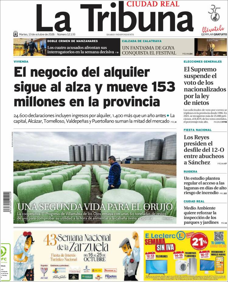 Portada de La Tribuna de Ciudad Real (Espa&ntilde;a)