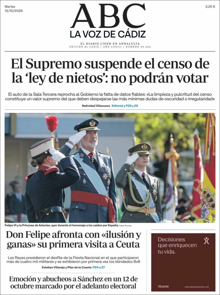 Portada de La Voz de Cádiz (Espa&ntilde;a)