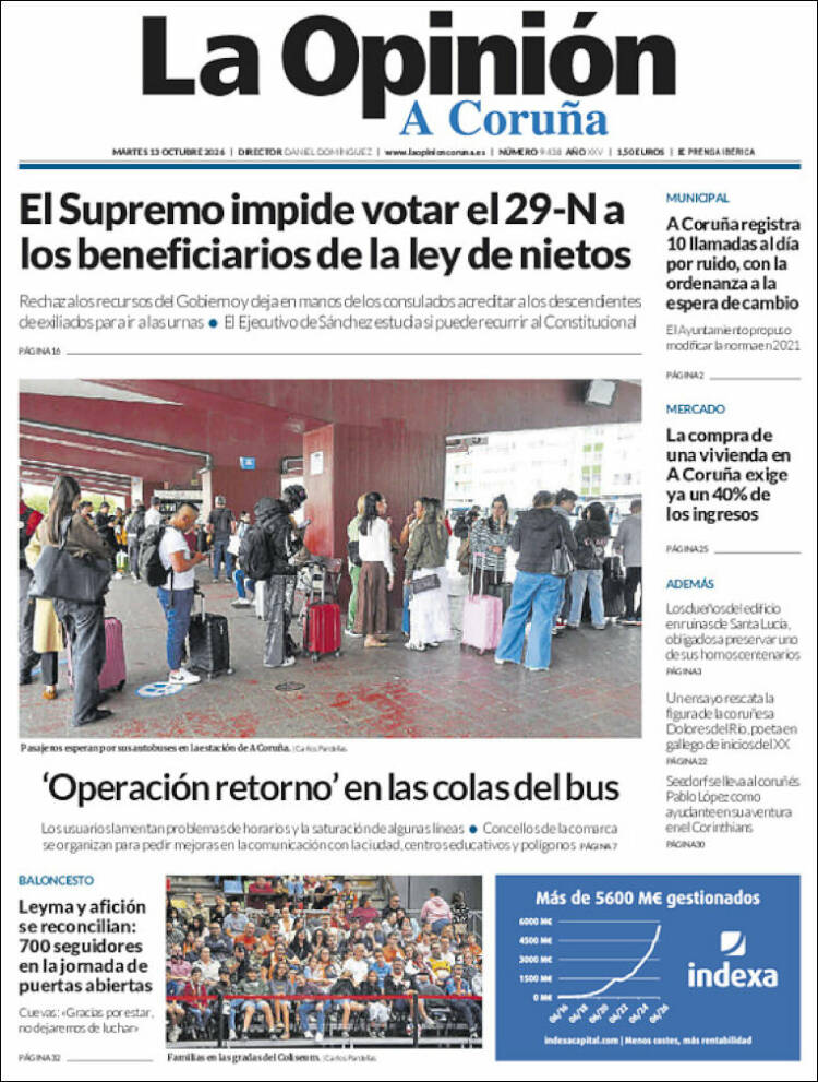Portada de La Opinión de A Coruña (Espa&ntilde;a)