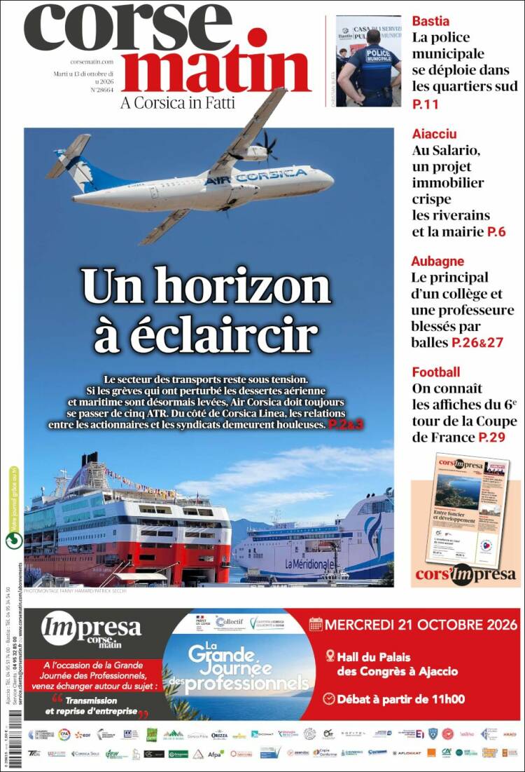 Portada de Corse-Matin (Francia)