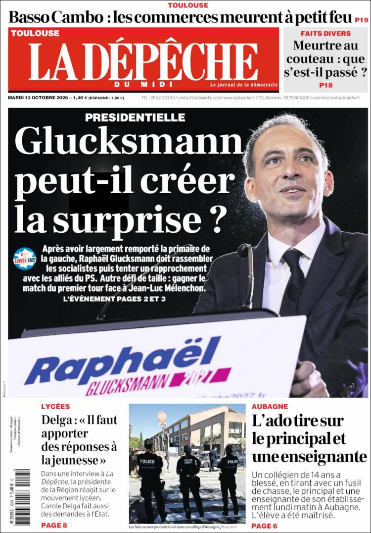 Portada de La Dépêche du Midi (Francia)