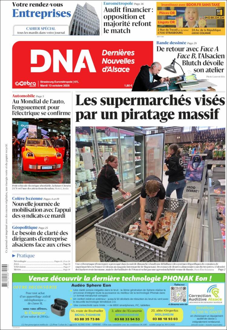Portada de Les Dernières Nouvelles d'Alsace (Francia)