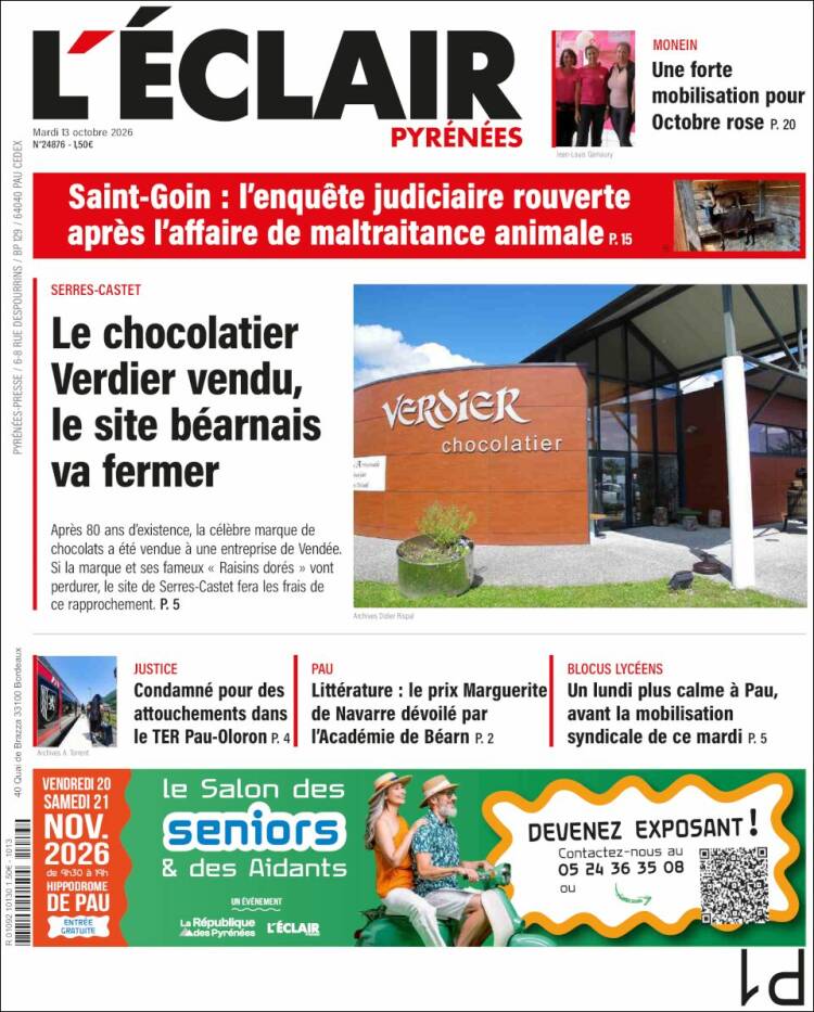 Portada de L'Eclair des Pyrénées (Francia)