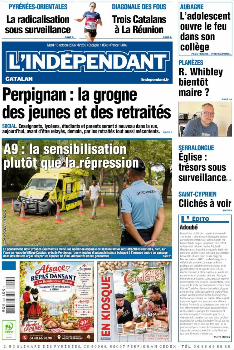 Portada de Le Indépendant (Francia)