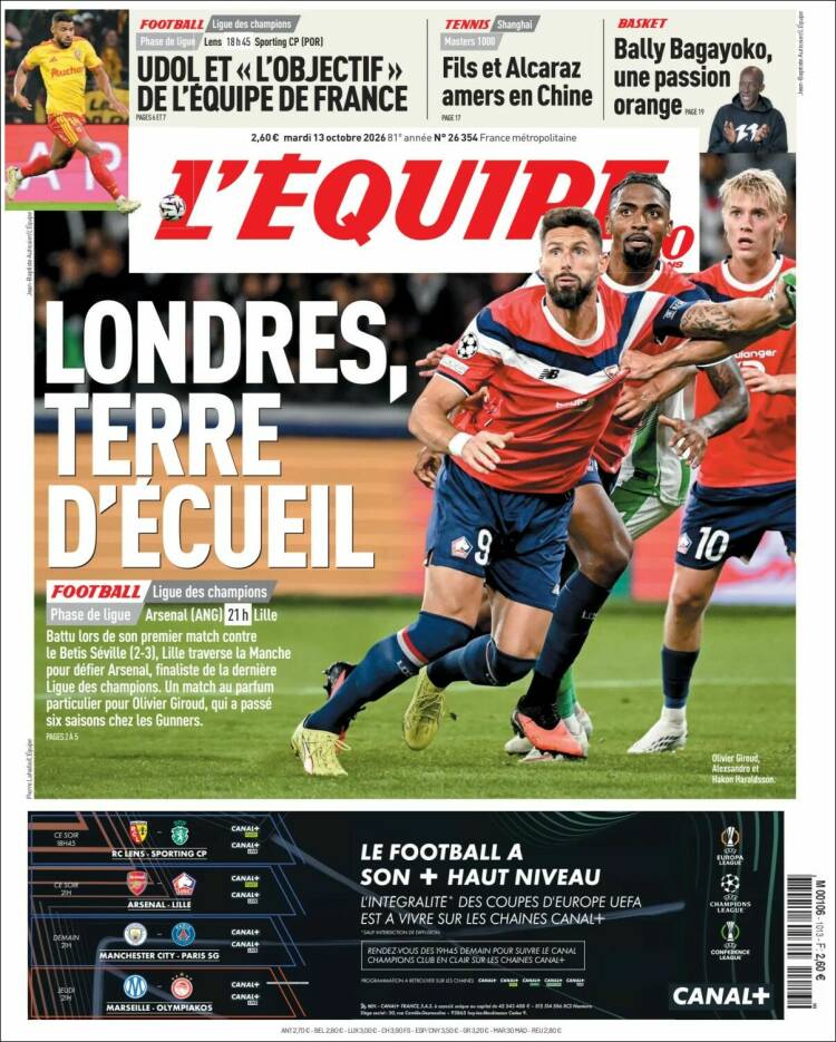Portada de L'Equipe (Francia)