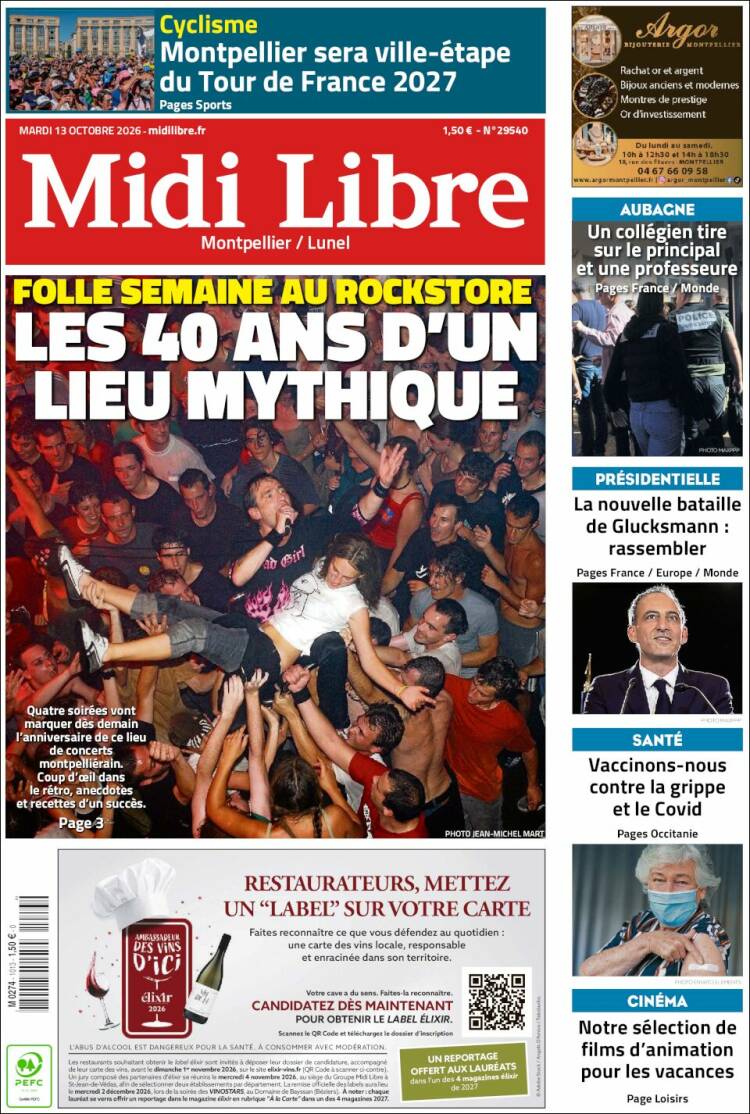 Portada de Midi Libre (Francia)