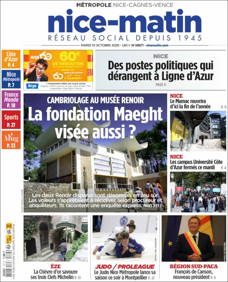 Portada de Nice-Matin (Francia)