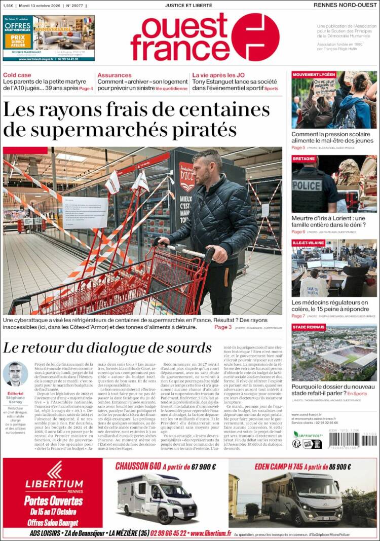 Portada de Ouest France (Francia)